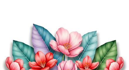 Obraz premium Elegant Watercolor Floral Border with Botanical Leaves