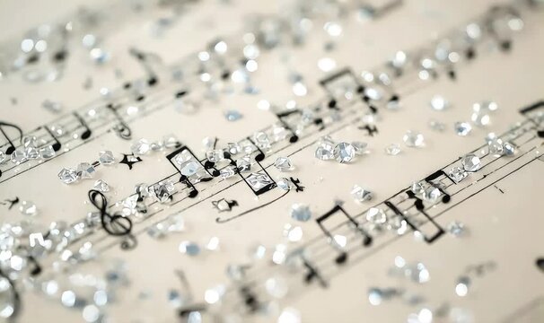 Sparkling music notes bring creativity to life in artistic arrangement with shimmering elements