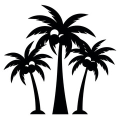Obraz premium Bundle of six palm tree silhouettes with thick trunks isolated on white background silhouette