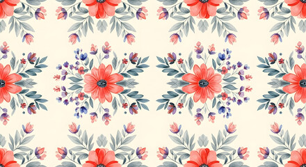 Fototapeta premium Vintage-Inspired Floral Pattern with Delicate Leaves