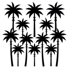 Obraz premium Collection of nine symmetric palm tree silhouettes isolated on white background