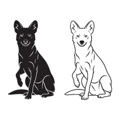 Streamlined Dhole Silhouette & Dhole Lineart – Dhole Vector Style Highlighting Balanced Stance – Dhole Illustration – Silhouette and Lineart Set of Dhole

