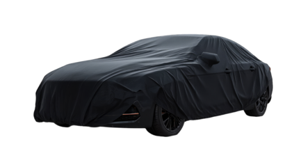 Dark car shrouded in a draped cover