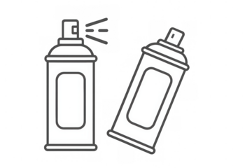 Metallic aerosol spray cans positioned at dynamic angles, resting on transparent surface with clean visual presentation for graphic design applications