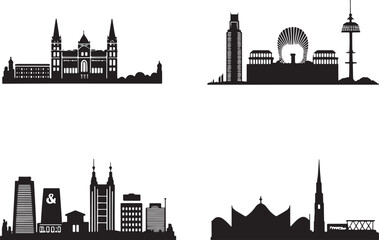 Naklejka premium Silhouette of a City Skyline with Buildings and Structures, Representing Urban Landscape in Black