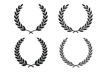 Laurel wreath collection vector set. Classic Roman Greek victory laurel branches, black olive leaf garlands, award emblem elements, elegant prestige heraldic symbol bundle for logo badge label design
