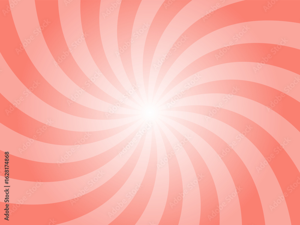 Poster salmon red spiral background. strawberry ice cream pattern. rays pattern with smooth swirling curves