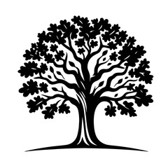 Fototapeta premium Clean black and white silhouette vector of a oak tree on white background