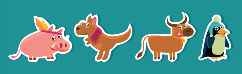 Cute Animal Character with Pretty Snout Sticker Vector Set