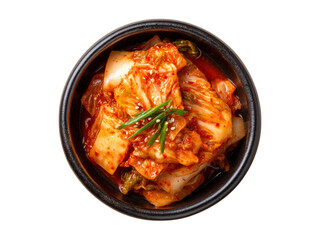 Delicious spicy kimchi in a black bowl korean food, Isolated On White Background, Png Transparent