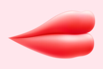 Beautiful vector illustration of realistic lips in vibrant colors. Perfect for beauty, makeup, and fashion concepts. Woman's kiss, a smile. Glossy and glamorous look. 3D realistic lips in pink or red.
