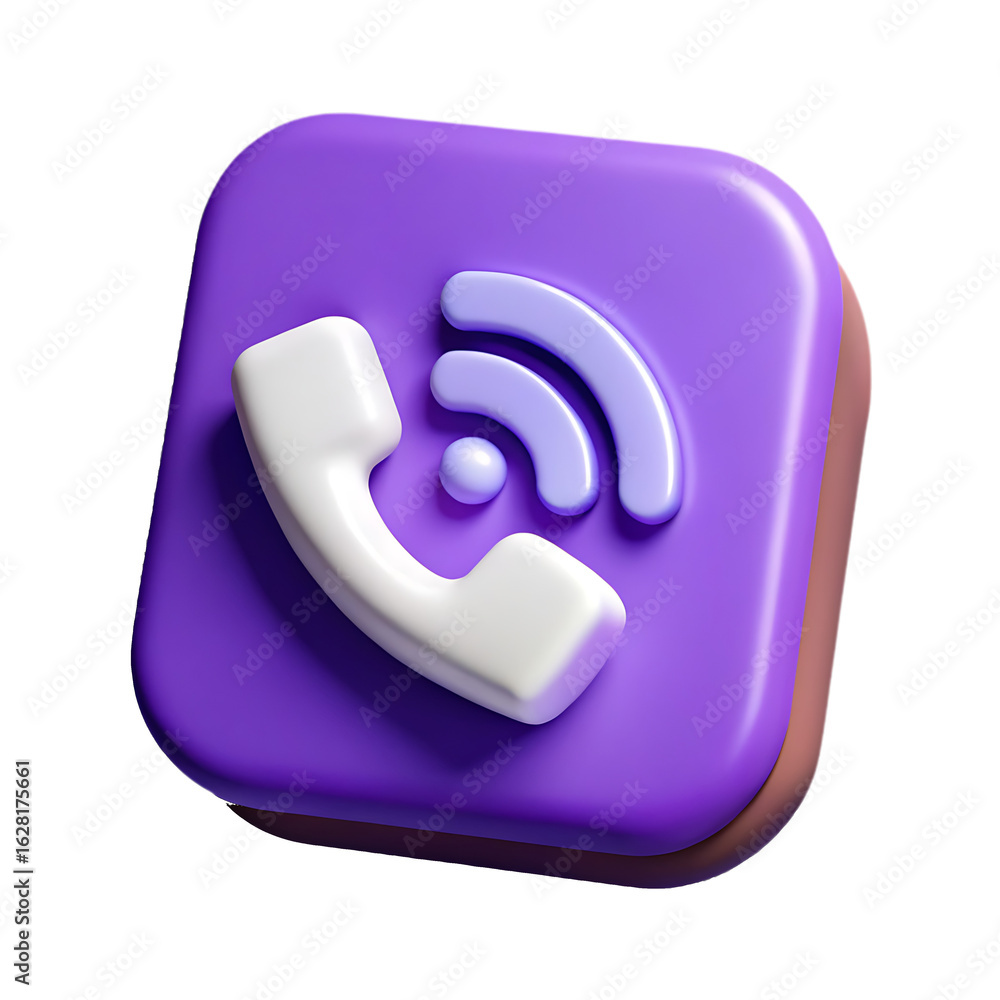 Poster purple phone icon with signal waves isolated on a transparent background communication