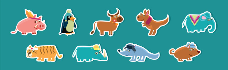 Cute Animal Character with Pretty Snout Sticker Vector Set