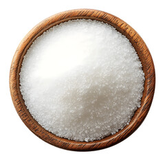 Sugar in wooden bowl top view ,isolated on a white background