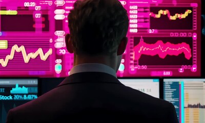 Person monitoring financial charts on computer screen - Powered by Adobe