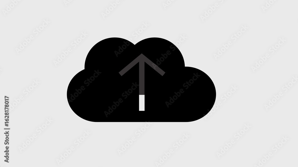 Poster minimalist cloud icon depicting data uploading and information storage concept on gray background