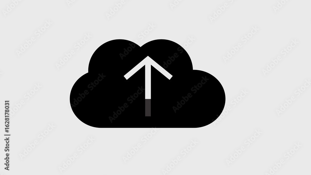 Poster minimalist cloud upload icon representing digital data transfer and storage