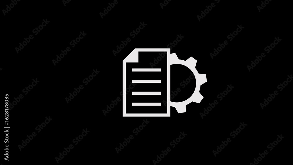 Poster document processing and settings concept illustrated with white icons on a black background
