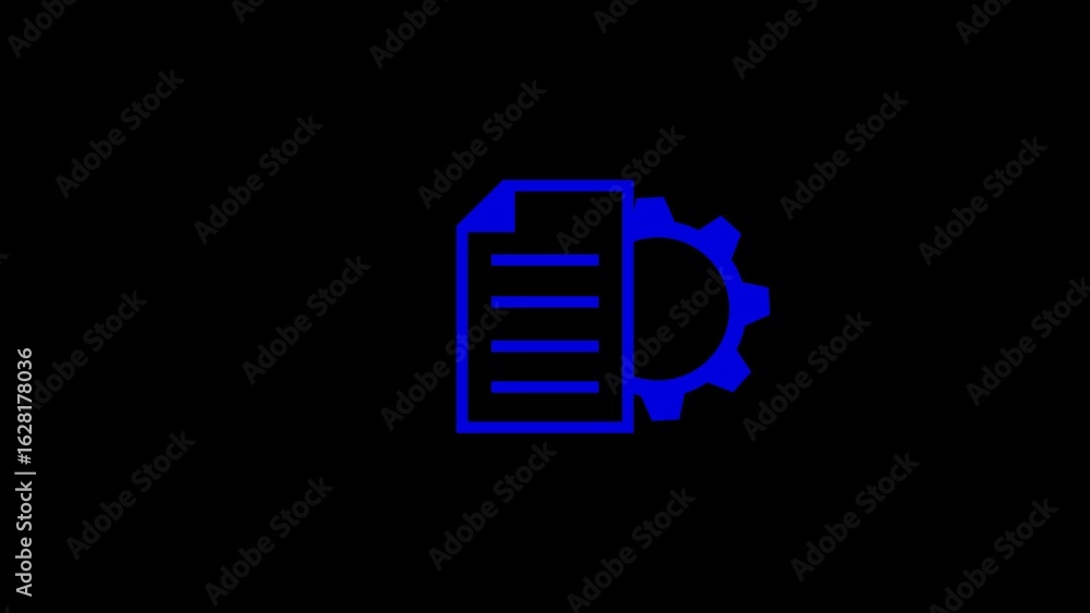 Poster blue document and gear icon representing process configuration and management concept