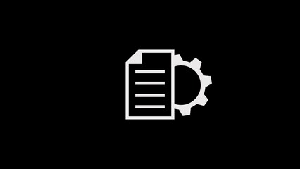Document processing and settings concept illustrated with white icons on a black background