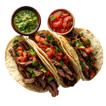 Tacos y tortas de barbacoa sobre mantel de cuadros rojos y fondo blanco isolated on a white background.