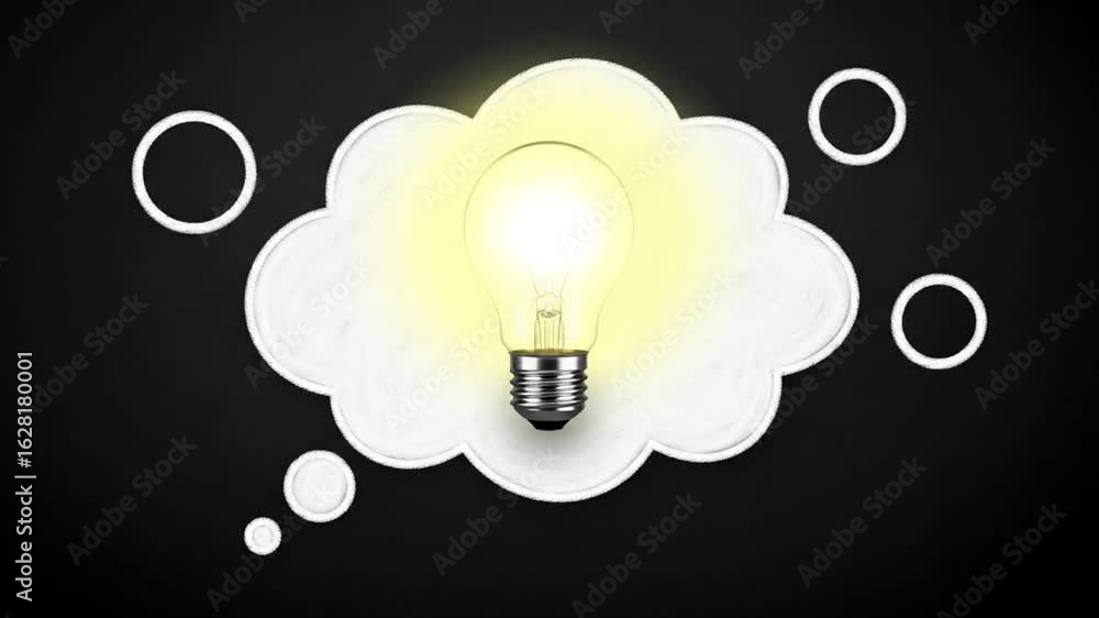 Poster creative idea represented with a light bulb within a cloud shape
