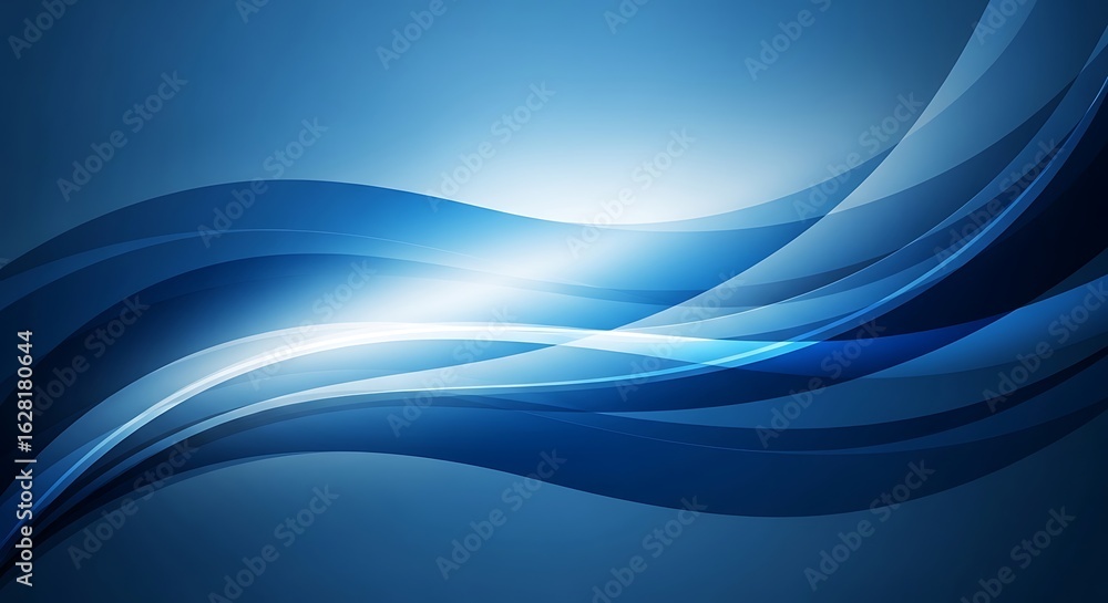 Poster abstract blue waves with glowing light creating a sense of smooth motion and futuristic design.