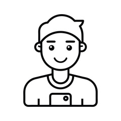 Modern outline icon of a person taking a selfie isolated on a white background