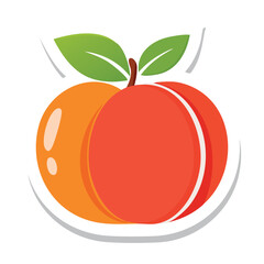 Simple Bold Peach Icon with Thick White Outline, Vector Illustration in Flat Solid Color Style, Minimal Cute Summer Fruit Design
