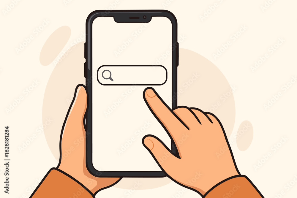 Poster mobile phone online search smartphone hands typing internet web browsing digital screen search bar i