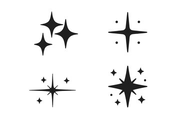 Sparkling stars starburst twinkle sparkle vector icon set collection black silhouette festive magical celebration design elements graphics decoration party