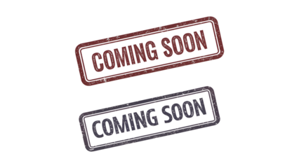 rubber stamp set , grunge effect  red and black color coming soon rubber stamp isolated on transparent background