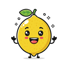 Playful Lemon with Smiling Face Vector, Bold Black Outline, Clean Cartoon Look, Fun Cute Citrus Fruit Sticker Illustration