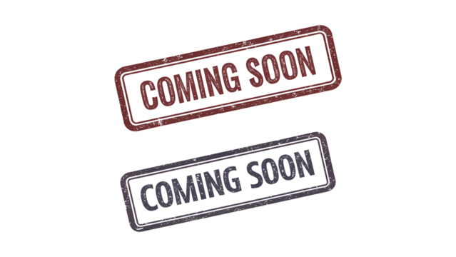 rubber stamp set , grunge effect  red and black color coming soon rubber stamp isolated on transparent background - Powered by Adobe