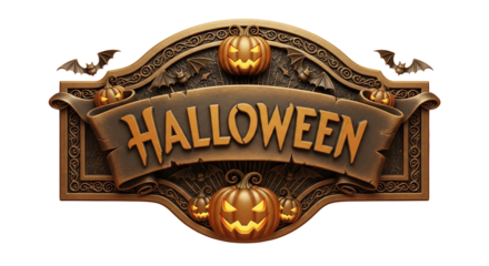 A halloween themed banner with pumpkins and bats on a black background in a spooky design