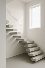 Obraz premium Modern minimalist floating staircase with clean white design