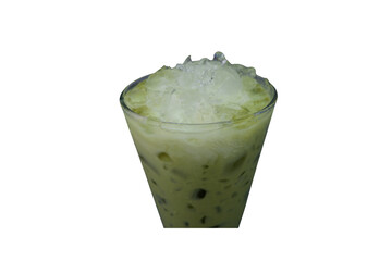 Refreshing Iced Matcha Green Tea with Ice Cubes in a Clear Glass