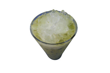 Top View of Iced Green Beverage in a Transparent Glass Cup