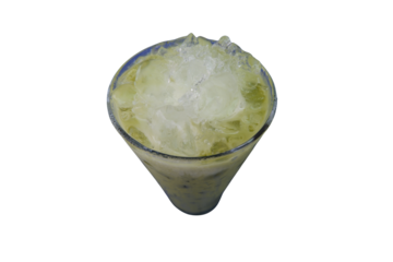 Top View of Iced Green Beverage in a Transparent Glass Cup