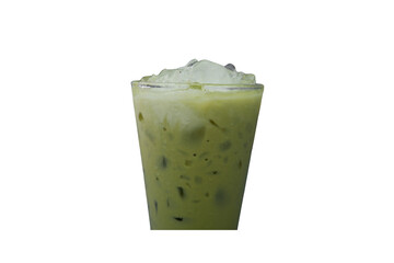 Iced Matcha Green Tea Drink in a Clear Glass with Crushed Ice