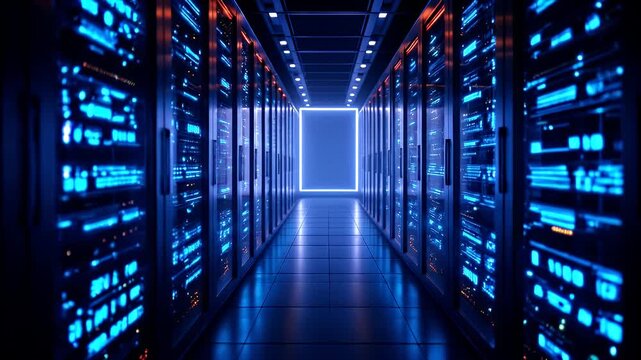 Cybersecurity Server Room:  High-Resolution 4K Data Center Network Infrastructure Footage