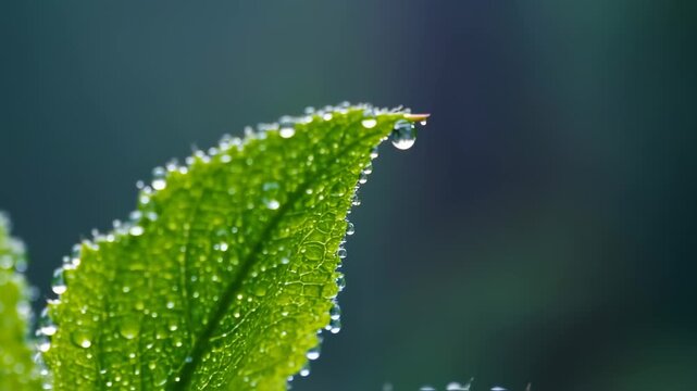 green leaf with water drops
