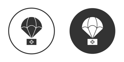 Fototapeta premium Parachute with first aid kit icon concept, simple flat design. Clipart vecot in black colors