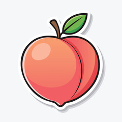 Flat Vector Illustration of Whole Peach Fruit with Thick Black Contour Line in Modern Sticker Design with Clean Solid Colors