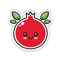 Obraz premium Flat Vector Illustration of Pomegranate Fruit in Emoji Style with Thick Black Contour, Clean Solid Colors, Minimal Modern Design Perfect for Stickers, Icons, and Fresh Fruit Graphics