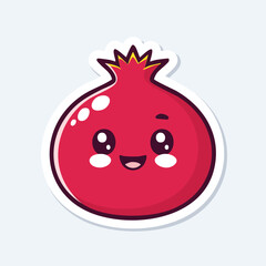 Fototapeta premium Flat Pomegranate Illustration with Cute Face, Bold White Stroke, Simple Solid Color, Sticker Ready Kawaii Tropical Fruit Vector for Fun Summer and Healthy Food Designs