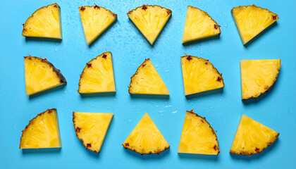 Pineapple Wedges on Bright Blue Surface