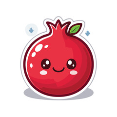 Obraz premium Flat Pomegranate Illustration with Cute Face, Bold White Stroke, Simple Solid Color, Sticker Ready Kawaii Tropical Fruit Vector for Fun Summer and Healthy Food Designs