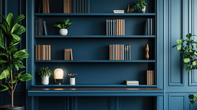 Beautiful Blue Modern Home Office Wall Shelving