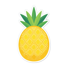 Cute Pineapple Emoji Style Vector Illustration in Solid Yellow and Green with Bold White Stroke, Clean Flat Design for Fun Summer Tropical Fruit Icons